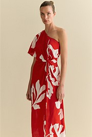 One Shoulder Palm Leaf Dress