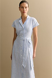 Linen Bengal Stripe Cap Sleeve Shirt Dress