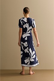 Palm Gathered Tie Waist Dress