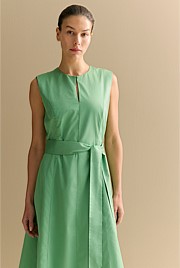 Cotton Sateen Keyhole Sleeveless Dress