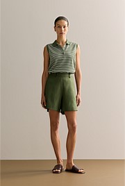 Australian Cotton Stripe Sleeveless Polo Top