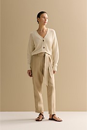 Linen Twill Belted Straight Leg Pant