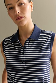 Australian Cotton Stripe Sleeveless Polo Top