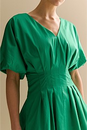 Cotton Sateen Pleat Waist Dress