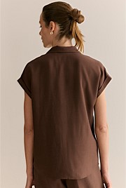 Draped Short Sleeve Camp Shirt