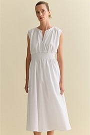 Cotton Sateen Shirred Waist Dress