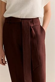 Linen Twill Belted Straight Leg Pant