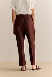 Linen Twill Belted Straight Leg Pant