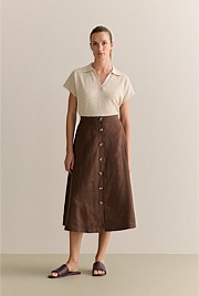 Linen Button Detail Skirt