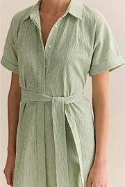 Yarn Dyed Seersucker Short Sleeve Shirt Dress