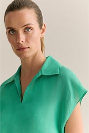 Linen Silk Crosshatch Collared Top