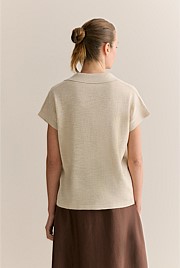 Linen Cotton Knit Relaxed Polo Top